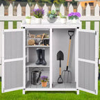 Outdoor Storage Cabinet, Potting Bench - Waterproof Wooden Garden Work Station with Galvanized Tabletop, Adjustable Shelves for Backyard/Patio/Lawn