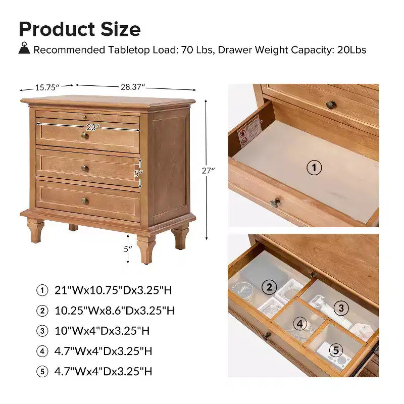 Comodino Giorgio con 3 cassetti e prese integrate, set da 2|HULALA HOME