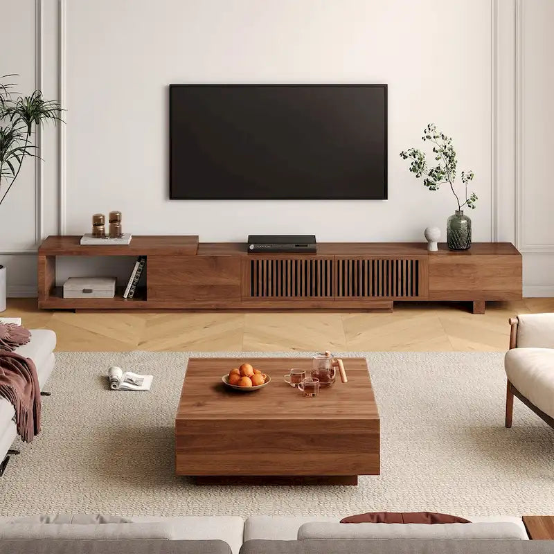 Moderner ausziehbarer und erweiterbarer TV-Schrank mit 4 Schubladen, für Fernseher bis 103 Zoll – 78,54 T × 15,74 B × 13,78 H