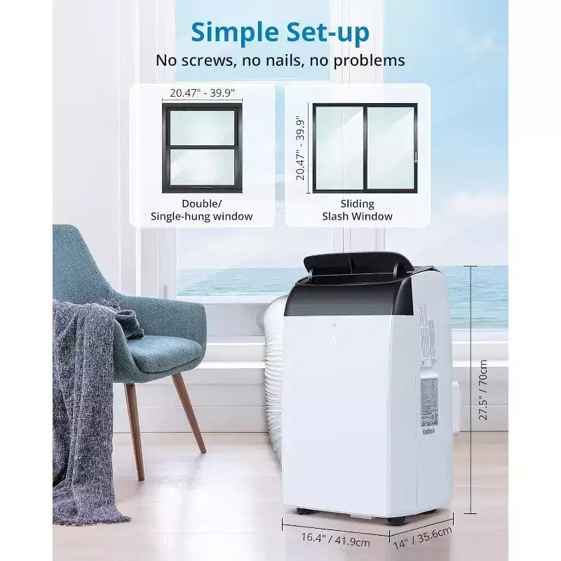 Condizionatore portatile da 14000 BTU, unità AC 3-in-1 per ambienti fino a 750 piedi quadrati con deumidificatore