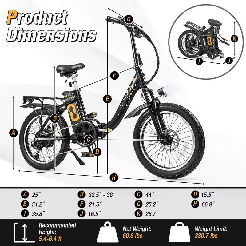 Costway opvouwbare elektrische mountainbike voor volwassenen met 20-inch dikke banden, 750 W borstelloze motor, 54 V 13 Ah, UL2849