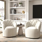 SEYNAR Modern Velvet Upholstered 360 Degree Swivel Barrel Chair with Button Tufted Back Set of 2
