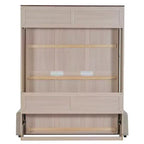 Murphy-bed in queensize met bank, houten kastbed in queensize met ledverlichting, opklapbaar wandbed voor de logeerkamer, beige