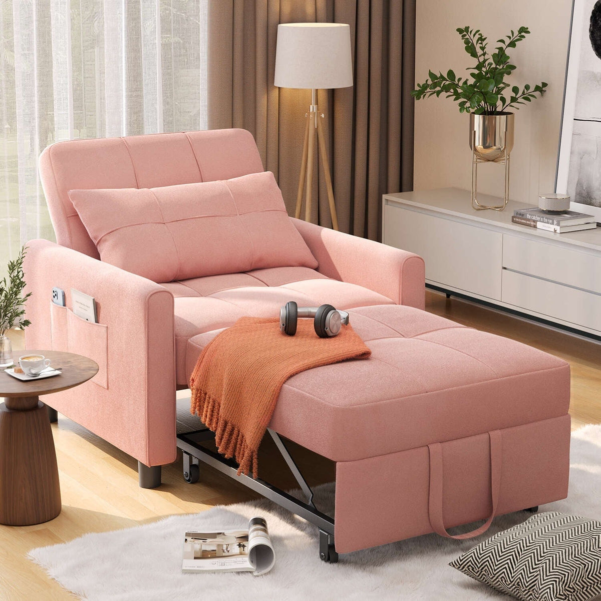 3-in-1-Schlafsofa mit verstellbarer Rückenlehne, ausziehbarer Sessel, umwandelbares Klappbett fürs Wohnzimmer