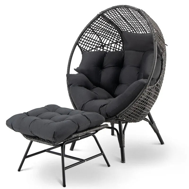 Sedia a uovo da interno FINCATI, sedia a uovo da esterno da 440 libbre, sedia a uovo oversize con pouf, sedia a uovo di lusso e confortevole con poggiapiedi