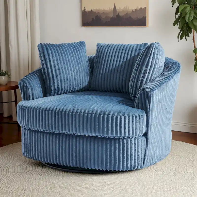 Extra grote 43 W pluche corduroy draaifauteuil met verzonken armleuningen en kuipvorm