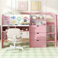 Roze/wit laag halfhoogslaper met bureau, opbergruimte en whiteboard – eenpersoonsbed, voor 1 persoon