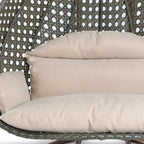 LeisureMod hängender Doppelsitz-Eierstuhl mit Gestell – Outdoor-/Indoor-Hängesessel aus Rattan-Geflecht für Terrasse, Schaukel und Hängeliege mit Polstern