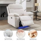 Elektrisch verstellbares Sofa mit kabellosem Ladegerät, Leselicht, LED-Beleuchtung für das Wohnzimmer, Kunstleder, AC-/USB-Anschluss, Getränkehalter, Schwarz