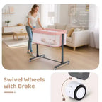 Babywiegje met wielen – beige / grijs / roze, wiegje naast het bed, voor 1 baby