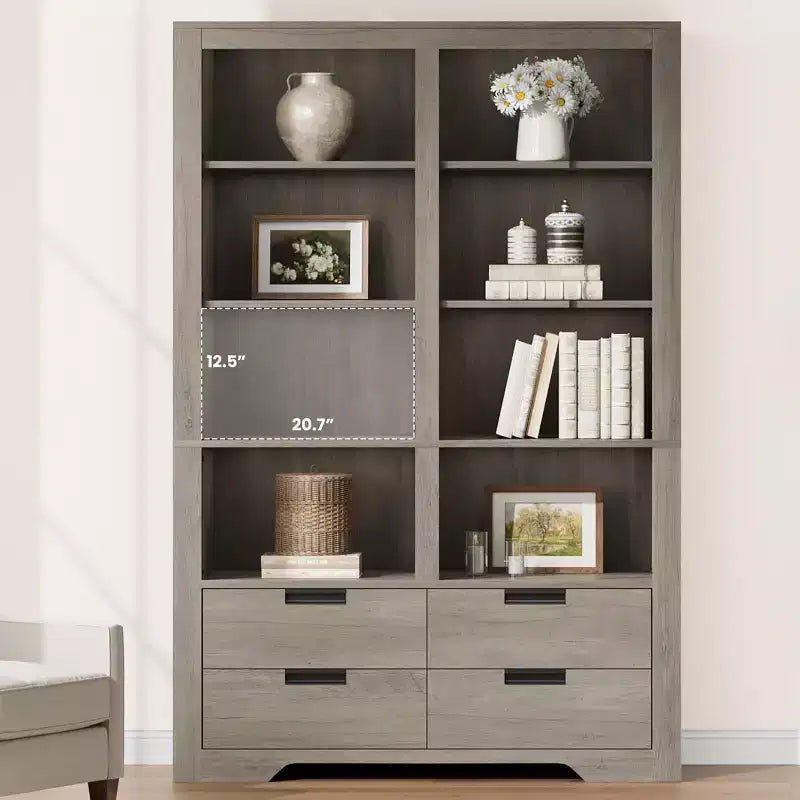 183 cm hohes Bücherregal mit 4 Schubladen, freistehendes Bücherregal im Landhausstil für Schlafzimmer, Wohnzimmer und Homeoffice