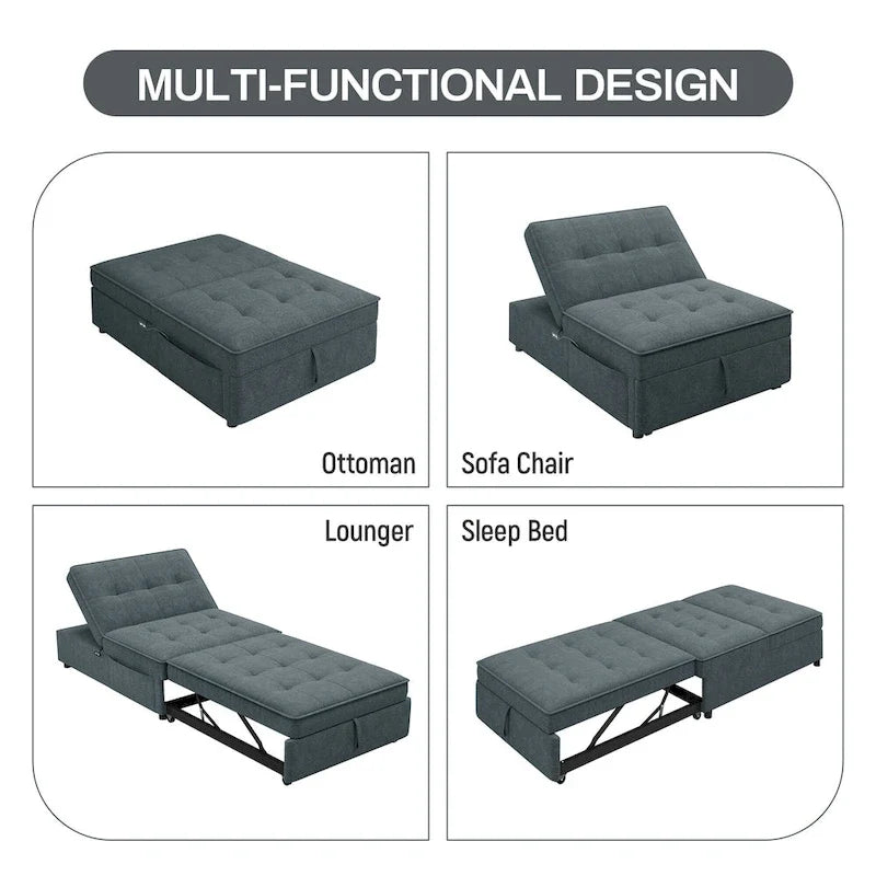 72.5 Linen 4-in-1 3-Seater Sleeper Sofa with 5-Level Adjustable Backrest And Storage Pocket