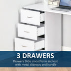 HOMCOM 47 Modern Home Office Computer Desk Bookcase Combo Writing Table Workstation with 3 Drawer and Storage Shelf - White