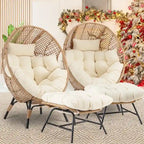 Sedia a uovo da interno FINCATI, sedia a uovo da esterno da 440 libbre, sedia a uovo oversize con pouf, sedia a uovo di lusso e confortevole con poggiapiedi
