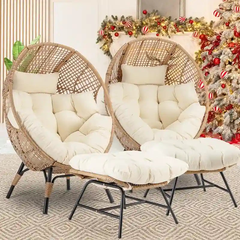 Sedia a uovo da interno FINCATI, sedia a uovo da esterno da 440 libbre, sedia a uovo oversize con pouf, sedia a uovo di lusso e confortevole con poggiapiedi