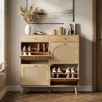 Karl Home schoenenkast met rotanpanelen, 2 laden en 4 klepladen, spaanplaat, 41,34 W