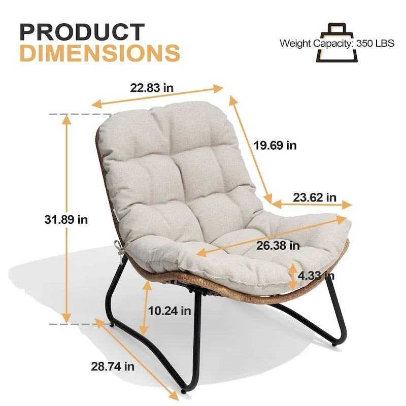 Poltrone Papasan da esterno con cuscino, in rattan PE, comode poltrone da patio con tavolino laterale