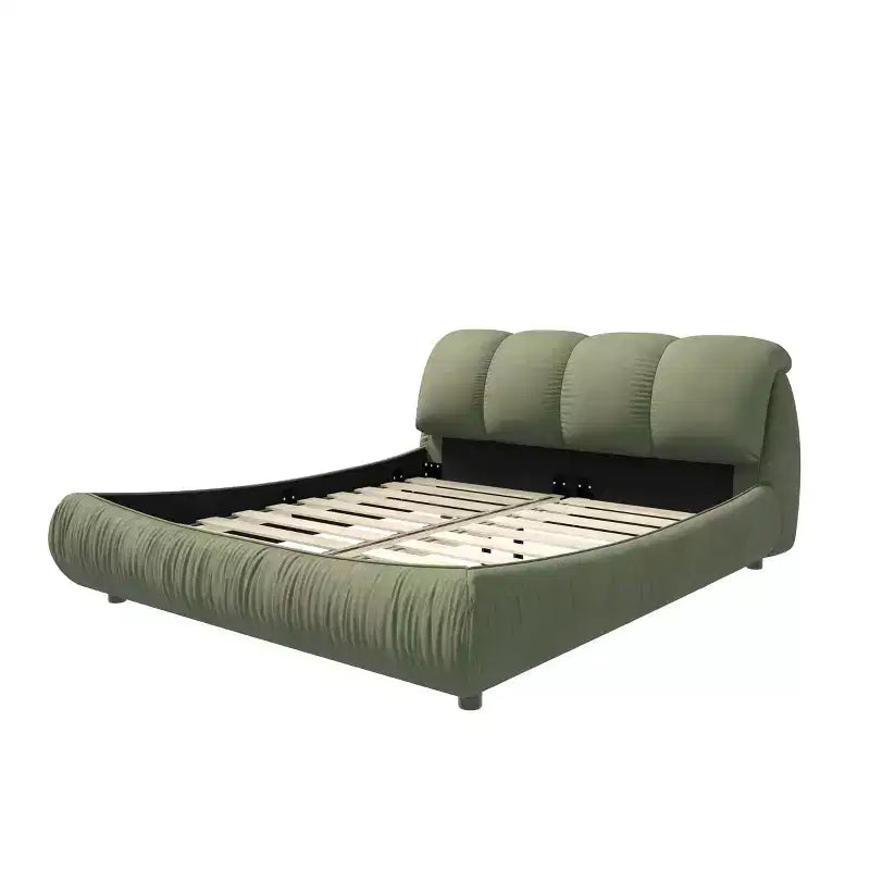 MAYEERTY luxe gestoffeerd platformbed voor queensize matras met extra groot gewatteerd hoofdbord en massief houten frame, groen