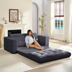 Mjkone 71'' 2-in-1 Convertible Futon Sofa Bed, Corded Fabric Foldable Tufted Buttons Loveseat Sleeper Sofa,Space-Saving