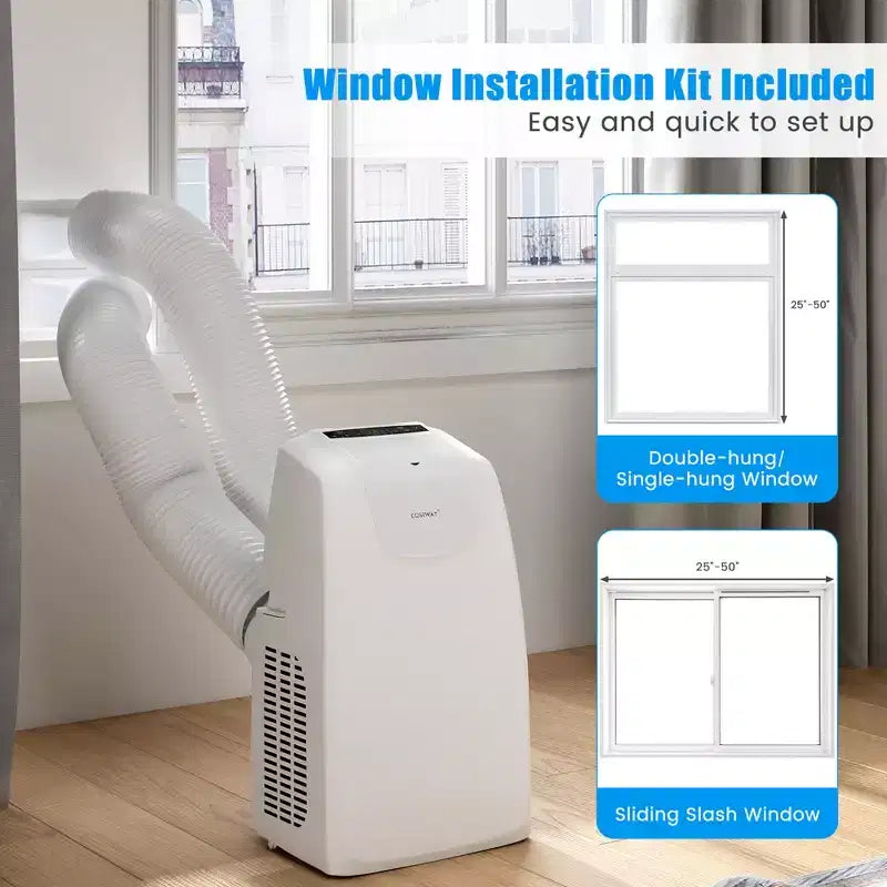 Costway draagbare airconditioner van 8000 BTU (11.500 BTU ASHRAE) met twee slangen, 3-in-1-airconditioningunit met afstandsbediening