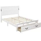 ModernLuxe Queen/King Size Platform Bed with Tall Headboard, Rustic Wood Bed Frame with 2 Drawers, LED Lights & USB Ports