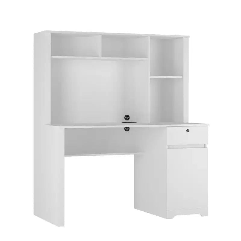 Moderne computerbureau van 51,18 inch met opzetkast en boekenkast, kantoorbureau met veel opbergruimte, schrijf bureau voor studeerkamer en leesruimte