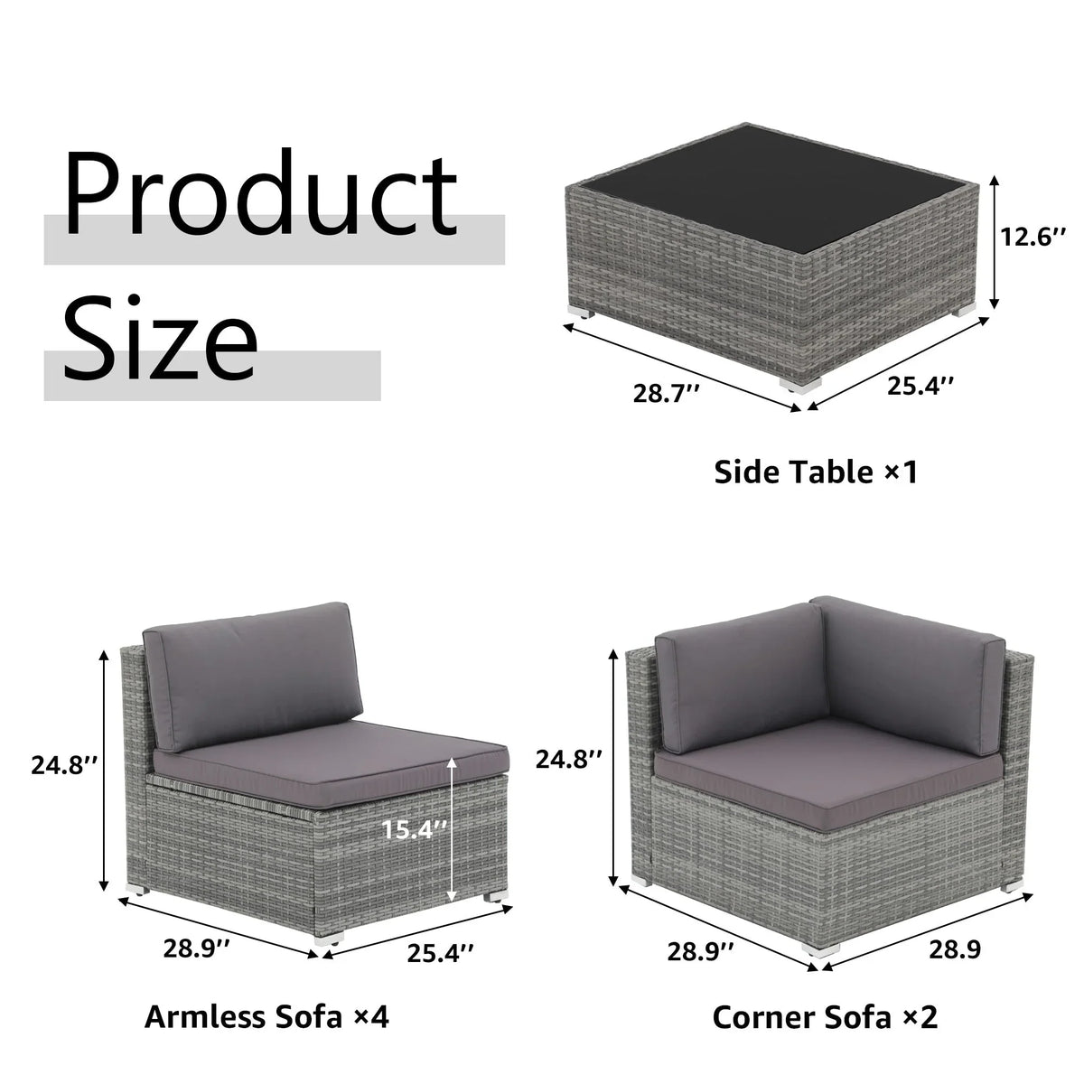 7-delige outdoor loungeset van vlechtwerk en staal met kussens