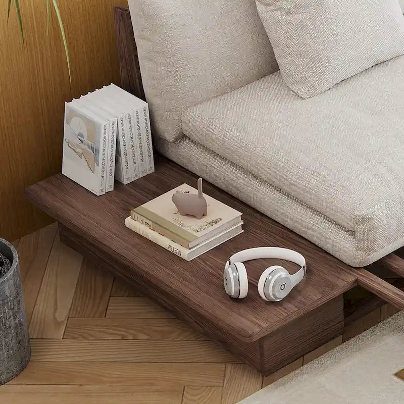 Divano moderno JASIWAY in legno massello rivestito in cotone e lino