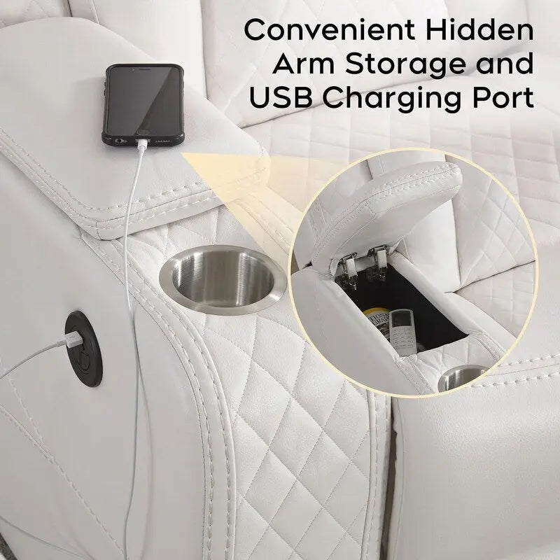 Elektrisch verstellbares Sofa mit kabellosem Ladegerät, Leselampe für das Wohnzimmer, Kunstleder, LED-Beleuchtung, AC-/USB-Anschluss und Getränkehalter, Schwarz