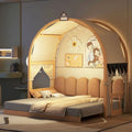 Letto Montessori a piattaforma in legno massello a forma di casetta, con tetto ad arco e letto estraibile, per bambine e bambini