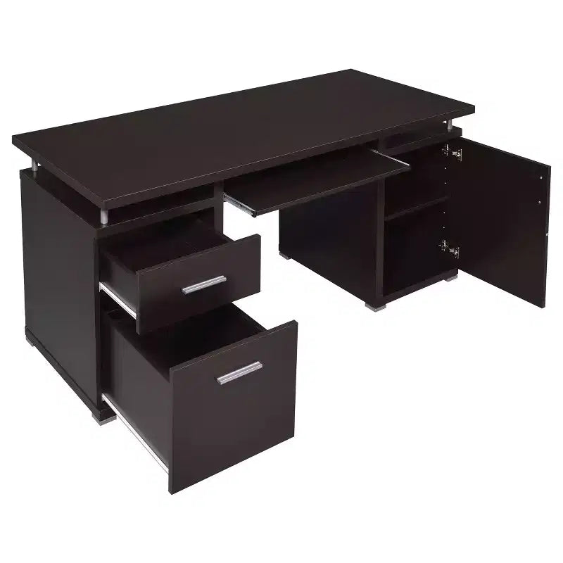 Scrivania in legno TUYOHW 55, scrivania per computer da ufficio con 2 cassetti, 1 armadietto, 1 ripiano aperto e 1 anta, scrivania da lavoro per ufficio domestico, studio e piccoli spazi