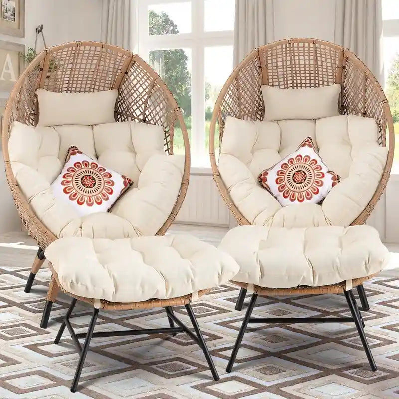 Sedia a uovo da interno FINCATI, sedia a uovo da esterno da 440 libbre, sedia a uovo oversize con pouf, sedia a uovo di lusso e confortevole con poggiapiedi