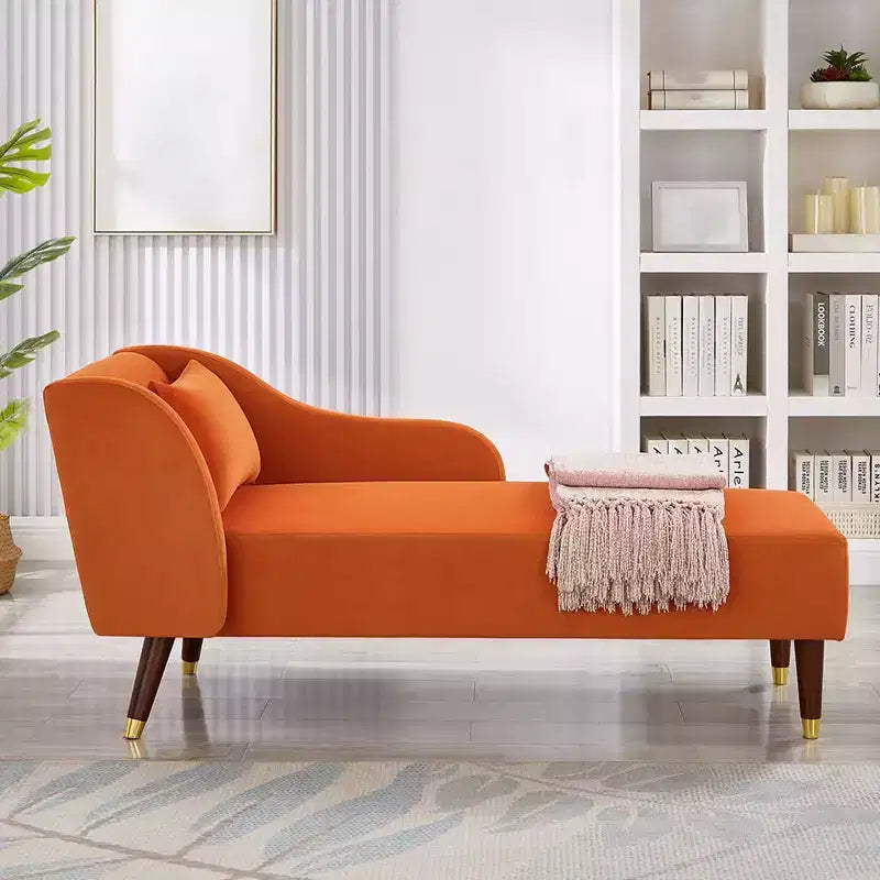 Moderne fluwelen chaise longue, gestoffeerde chaise longue met gebogen armleuning, slaapbank voor slaapkamer, kantoor of woonkamer