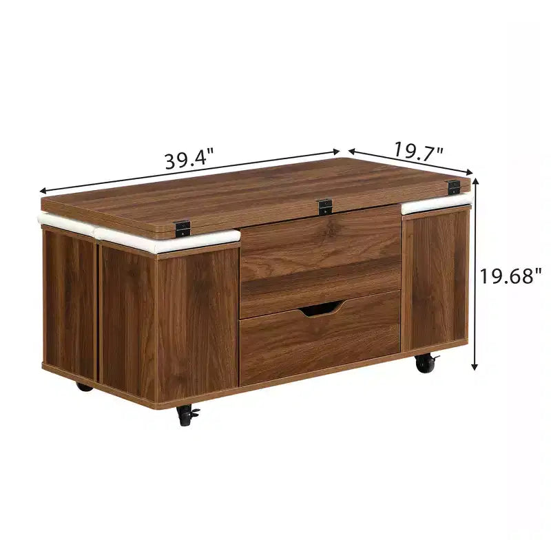 Multifunktionaler moderner Couchtisch mit Liftplatte, verborgenem Stauraum, 4 Hockern und Rollen – perfekt für moderne Wohnbereiche