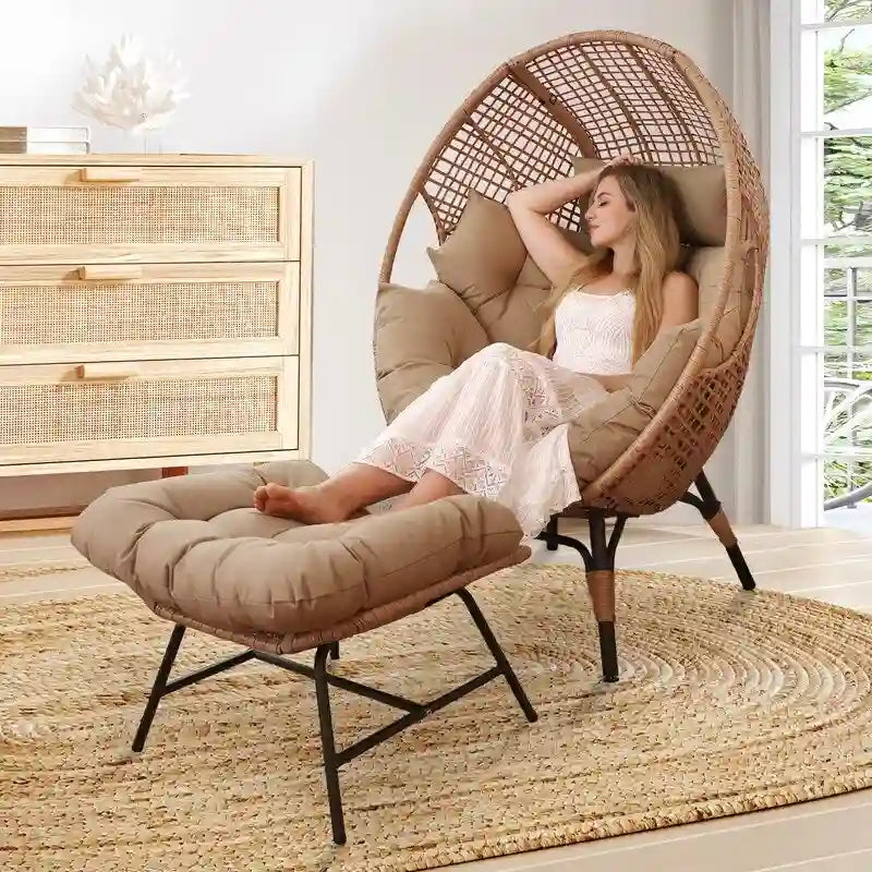 Sedia a uovo da interno FINCATI, sedia a uovo da esterno da 440 libbre, sedia a uovo oversize con pouf, sedia a uovo di lusso e confortevole con poggiapiedi