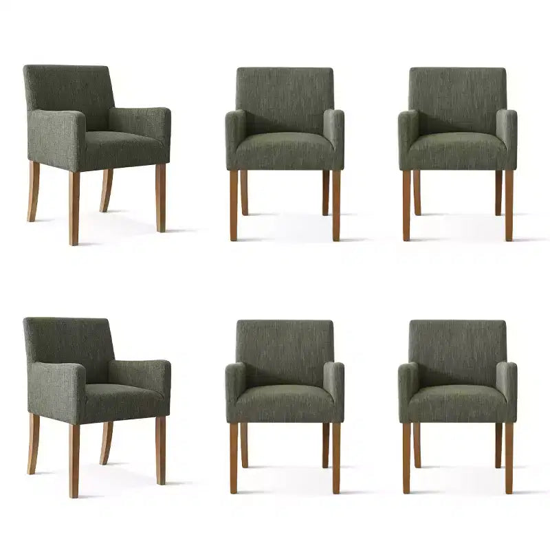 Set van 6 gestoffeerde eetkamerstoelen met armleuningen, moderne linnen fauteuils met houten poten, accentstoelen voor eetkamer en woonkamer - Panipeachy