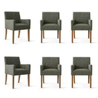 Set van 6 gestoffeerde eetkamerstoelen met armleuningen, moderne linnen fauteuils met houten poten, accentstoelen voor eetkamer en woonkamer - Panipeachy