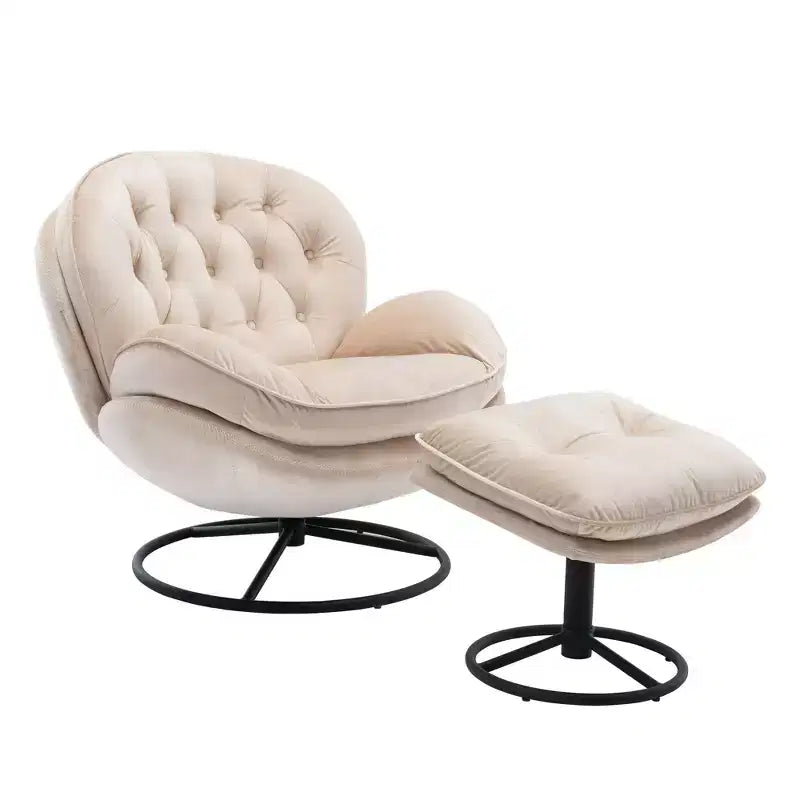 Okak fluwelen fauteuil met voetenbankje, moderne armloze woonkamerstoel in mid-centurystijl, zachte comfortabele stoel om tv te kijken en te gamen