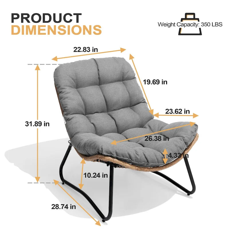 Outdoor Papasan Chairs with Cushion PE Rattan Patio Cozy Chairs with Side Table