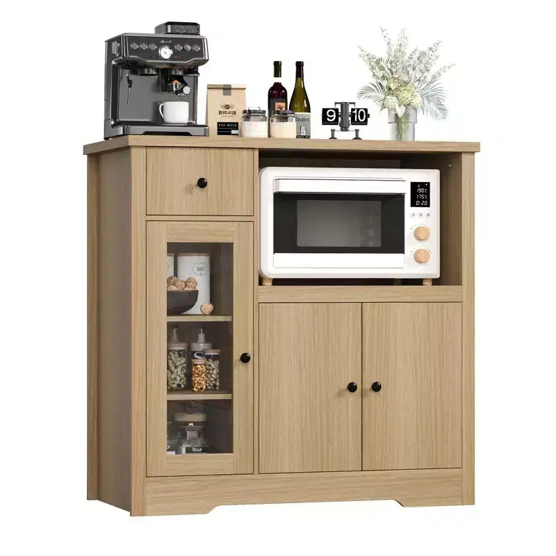 Mobile da cucina per microonde con contenitore, 3 ante, 1 cassetto e ripiani regolabili, mobile dispensa