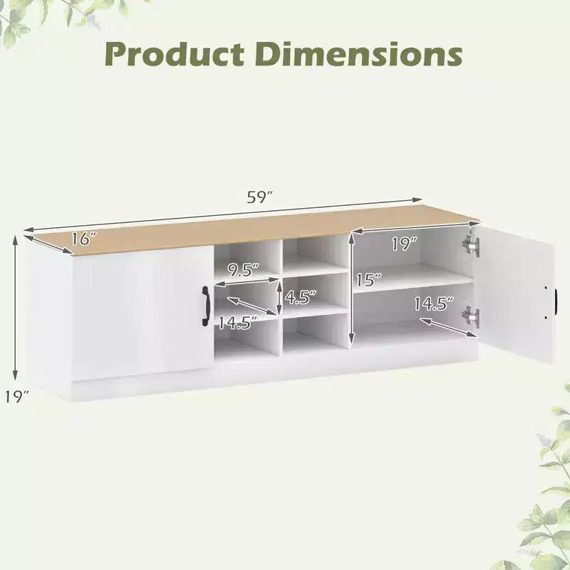 Schuhbank mit 2 Türen, verstellbaren Einlegeböden und verborgenem Stauraum, Natur + Weiß/Whi5te