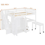 Hochbett in Full-Size mit Treppe, Bücherregal, Schreibtisch und Kleiderschrank – platzsparendes Multifunktionsmöbel für Kinder und Jugendliche – Weiß
