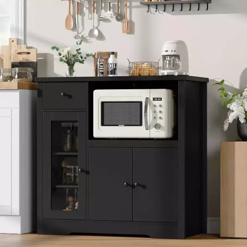 Mobile da cucina per microonde con contenitore, 3 ante, 1 cassetto e ripiani regolabili, mobile dispensa