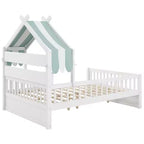 Letto a casetta in legno ModernLuxe per letto singolo/matrimoniale con testiera contenitore, struttura letto per bambini in pino massello con sponde di sicurezza