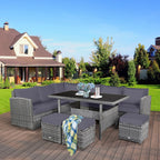 Costway 7-delige eethoek voor de patio van rotan, modulaire bank, fauteuil en voetenbank - Bekijk de details