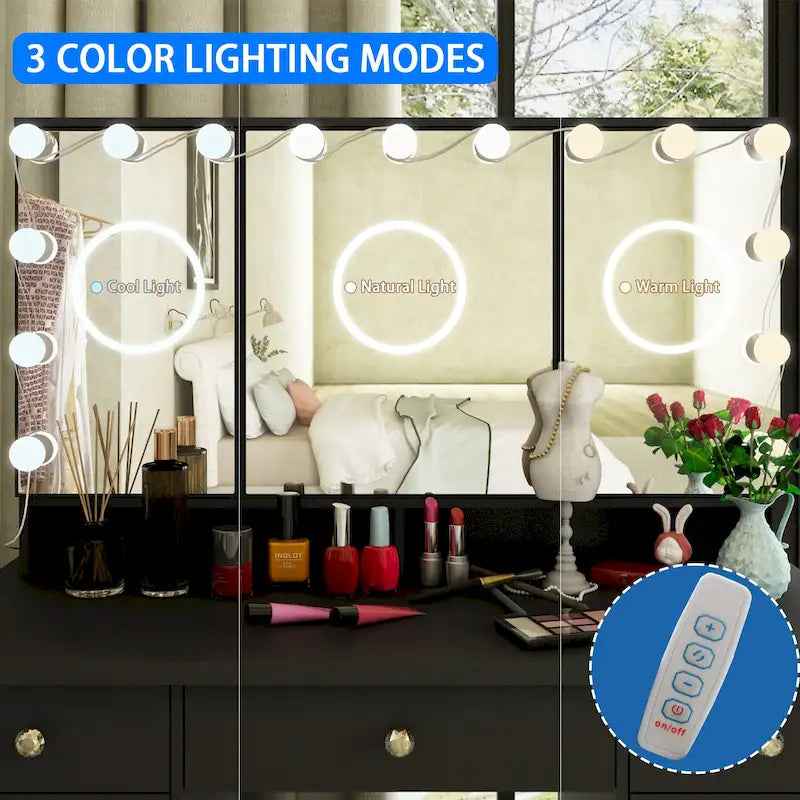 Luxuriöser LED-Schminktisch mit 9 Schubladen, eleganter Schminkplatz