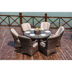 7-delige ronde eetset van rotan voor buiten op het terras, met kussens, van Moda Furnishings