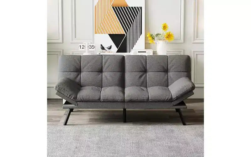 Divano letto futon convertibile con schienale regolabile e braccioli rimovibili