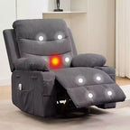 Poltrona reclinabile a dondolo girevole a 360° oversize con massaggio e calore - sedia lounge ergonomica con portabicchieri e tasche laterali per soggiorno e cameretta
