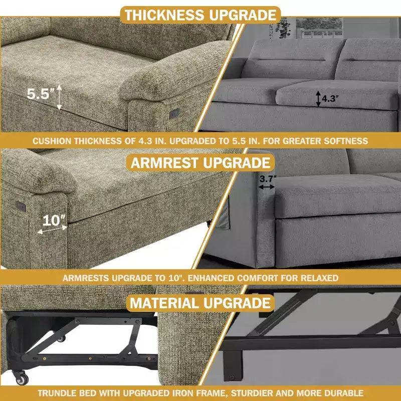 Dyonery 3-in-1-Schlafsofa, ausziehbares Schlafsofa mit verstellbarer Rückenlehne